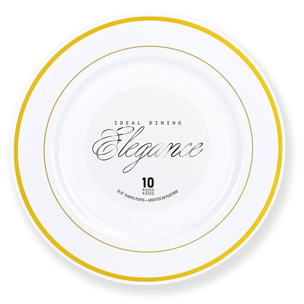 12 pieces of Elegance Plate 10.25in White + 2 Line Stamp Gold