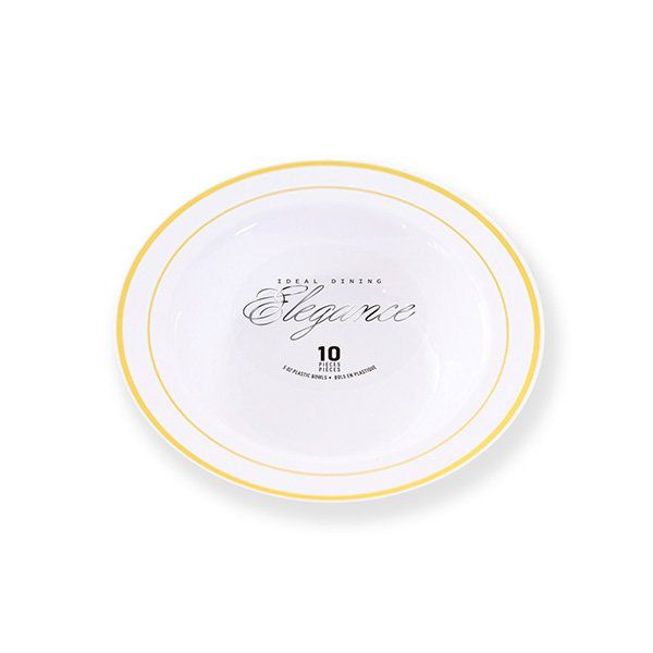 12 pieces of Elegance Bowl 5oz White + 2 Line Stamp Gold