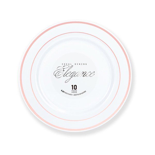 12 pieces of Elegance Plate 6.25in White + 2 Lines Stamp Rose Gold