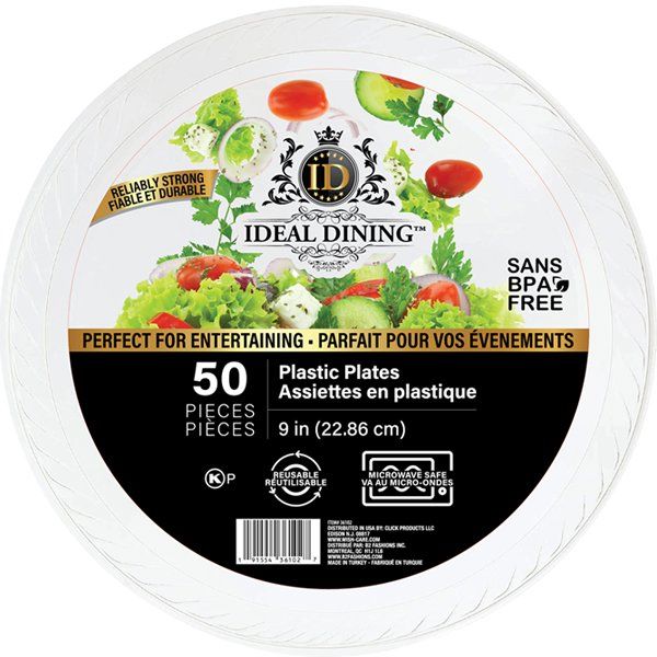 12 pieces of Ideal Dining Plastic Plate 9in White 50CT