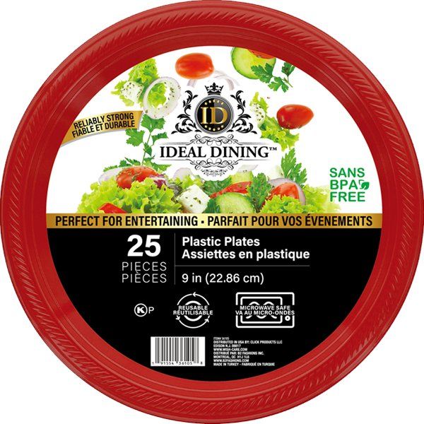 24 pieces of Ideal Dining Plastic Plate 9in Red 25CT