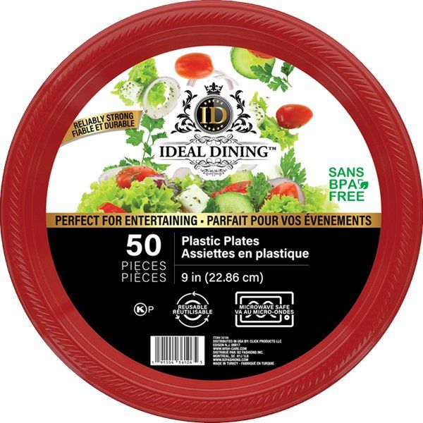 12 pieces of Ideal Dining Plastic Plate 9in Red 50CT