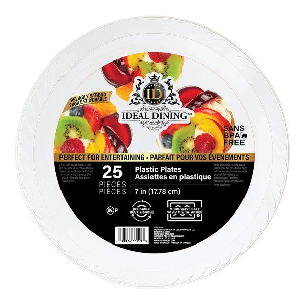 24 pieces of Ideal Dining Plastic Plate 7in White 25CT