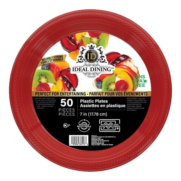 12 pieces of Ideal Dining Plastic Plate 7in Red 50CT