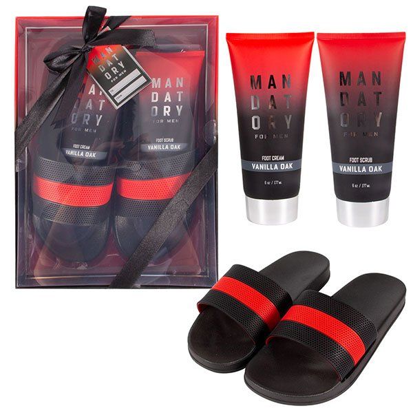 9 Pieces of Black/red Mens Slipper Set (box Version W/ Foot Lotion + Foot Scrub)