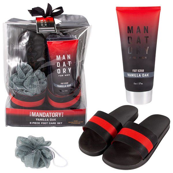12 Pieces of Black/red Mens Slipper Set (bag Version W/ Loofah + All Over Wash)