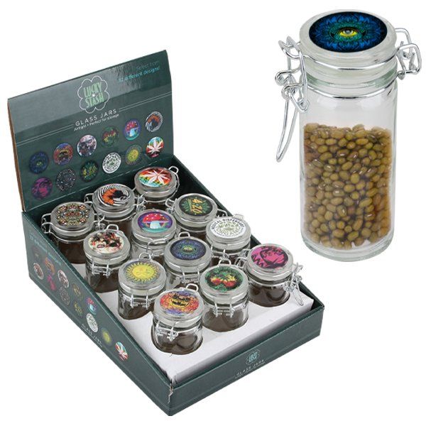48 pieces of Lucky Stash Glass Jar Air Tight 120ml Printed