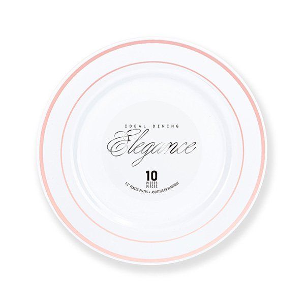 12 pieces of Elegance Plate 7.5in White + 2 Line Stamp Rose Gold