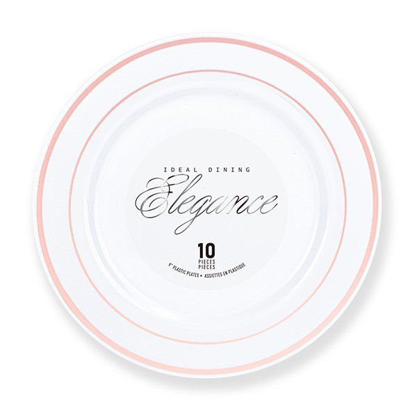 12 pieces of Elegance Plate 9in White + 2 Line Stamp Rose Gold