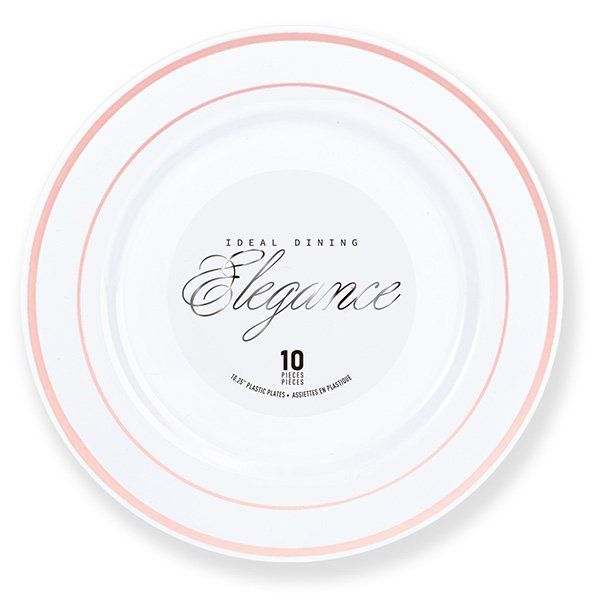 12 pieces of Elegance Plate 10.25in White + 2 Line Stamp Rose Gold