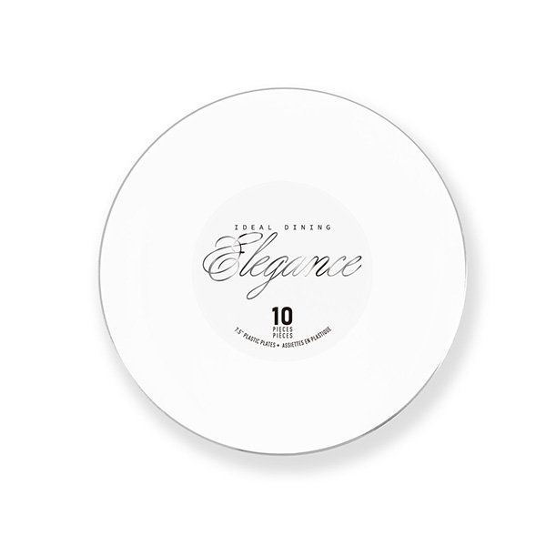 12 pieces of Elegance Plate 7.5in White + Rim Stamp Silver