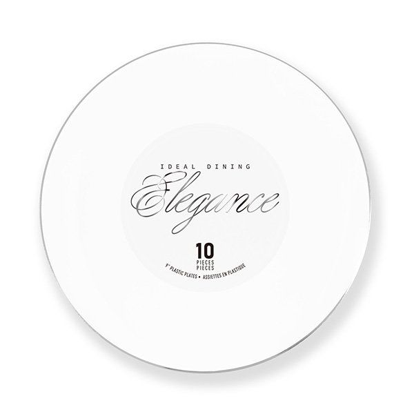 12 pieces of Elegance Plate 9in White + Rim Stamp Silver