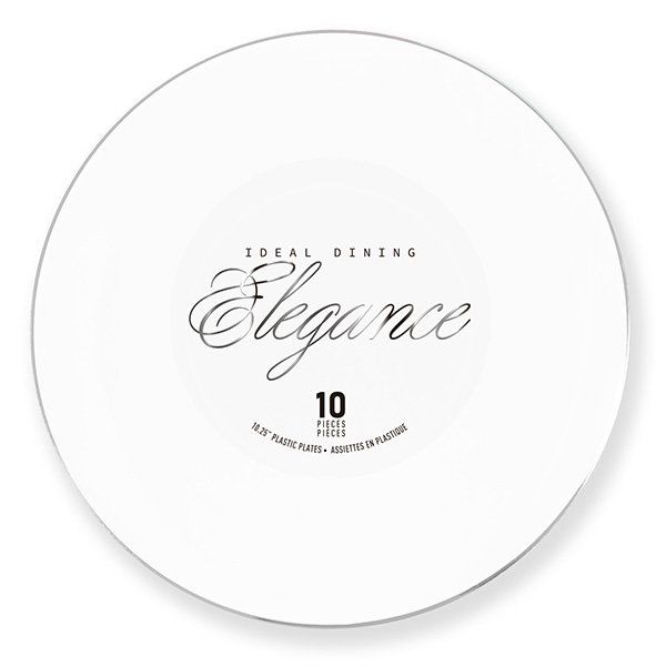12 pieces of Elegance Plate 10.25in White + Rim Stamp Silver