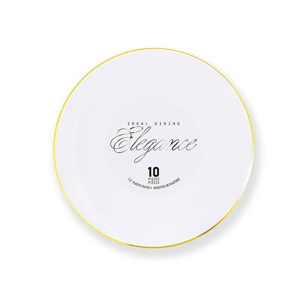 12 pieces of Elegance Plate 7.5in White + Rim Stamp Gold
