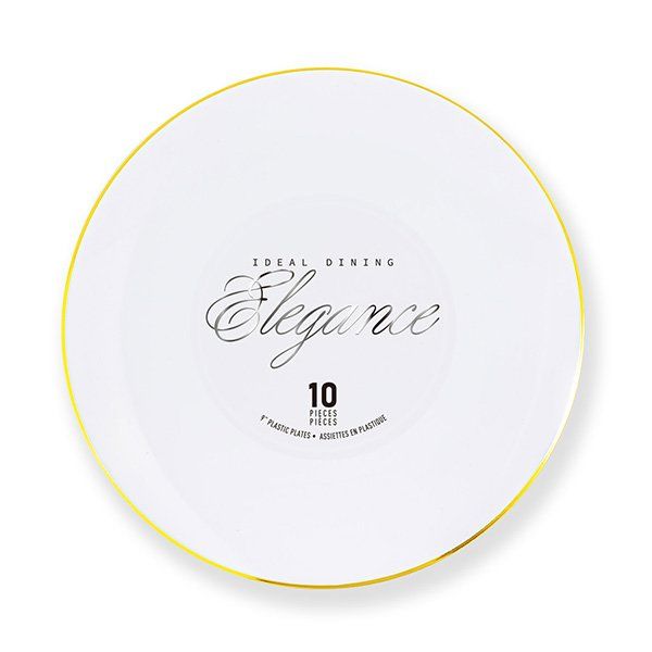 12 pieces of Elegance Plate 9in White + Rim Stamp Gold