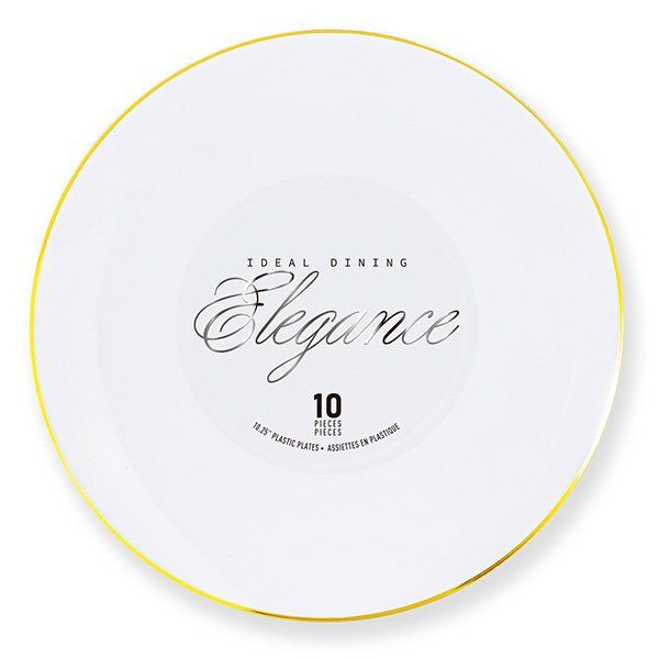 12 pieces of Elegance Plate 10.25in White + Rim Stamp Gold