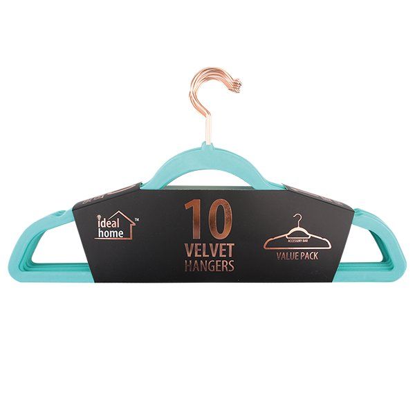 12 Wholesale Ideal Home Velvet Hanger 10PK Teal Rose Gold - at 