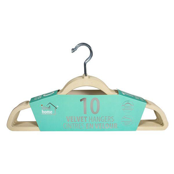 12 pieces of Ideal Home Velvet Hanger 10PK Beige Chrome Hook