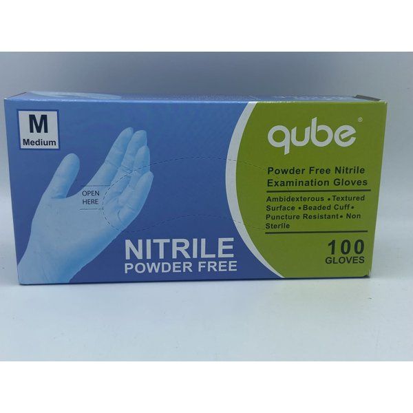 10 pieces of Qube Powder Free Blue Nitrile Exam Gloves 100CT Size: Medium