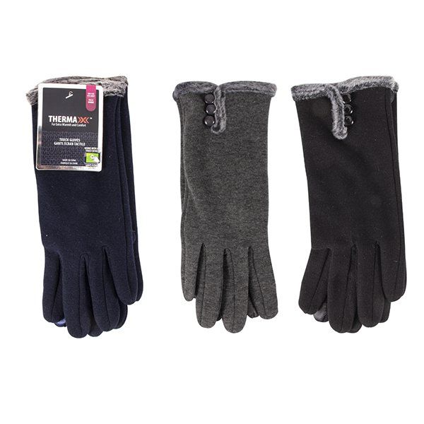 144 pieces of Thermaxxx Winter Glove Ladies w/ Touch Fur Cuff Buttons