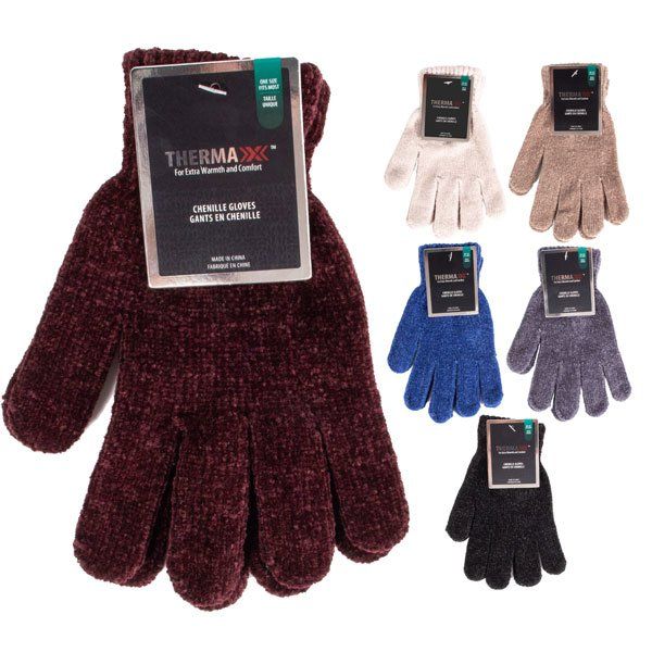 144 pieces of Thermaxxx Winter Chenille Glove Assorted Colors