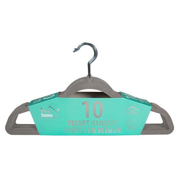 12 pieces of Ideal Home Velvet Hanger 10PK Grey Chrome Hook