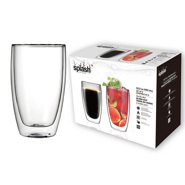 12 pieces of Splash Double Wall Glass Cup 2PK 15.2oz