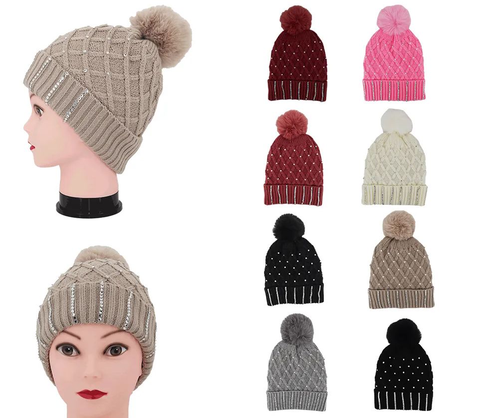 10 Pieces of Winter Beanie Hats With Rhine Stones
