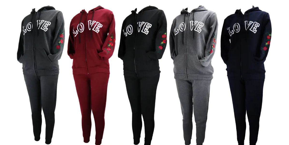 24 Pieces of Women's Love Print 2 Piece Outfits Long Sleeve Sweatshirt And Pants Set Tracksuit
