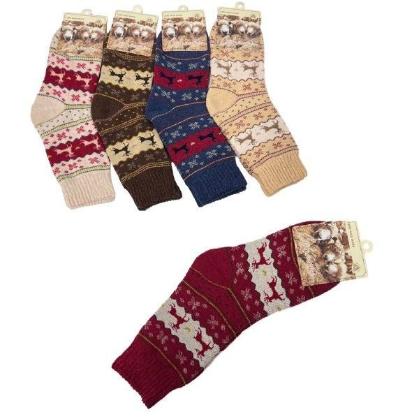 24 Pieces of Ladies Lamb's Wool Socks Reindeer/snowflakes