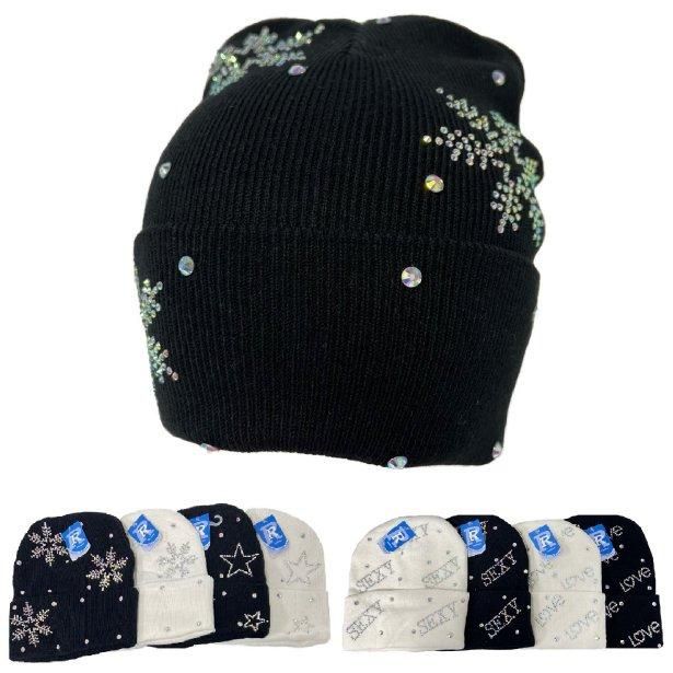 24 Pieces of Rhinestone Knitted Cuffed Hat