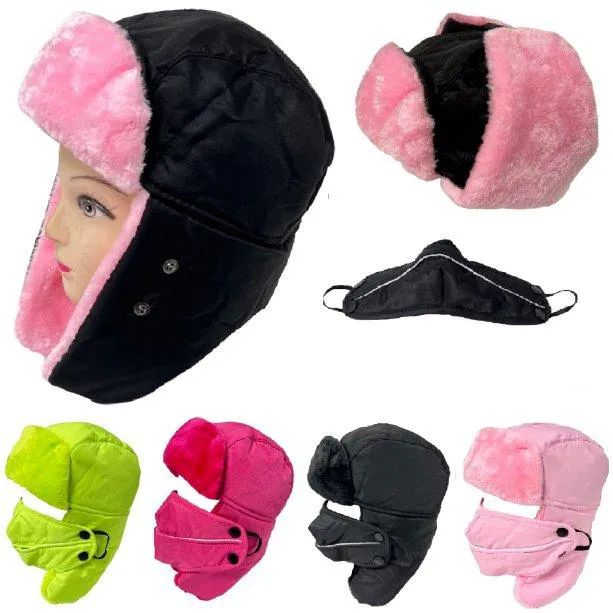 24 Pieces of Youth Aviator Hat With Fur Trim & Detachable Mask