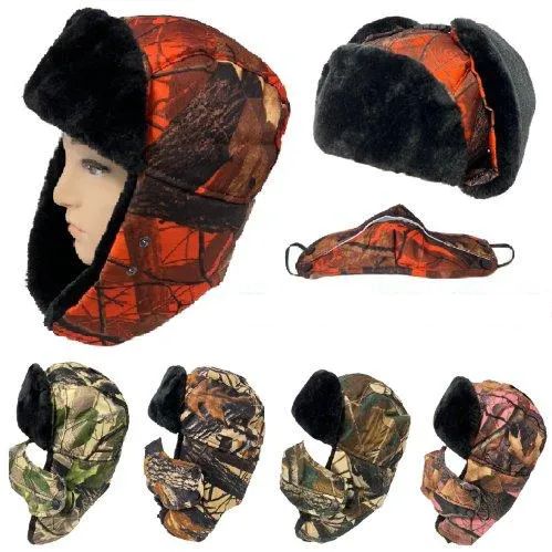 24 Pieces of Camo Aviator Hat With Fur Trim & Detachable Mask 3-IN-1
