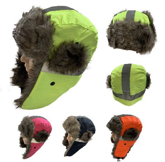 24 Pieces of Neon Reflective Strip Aviator Hat With Fur Trim