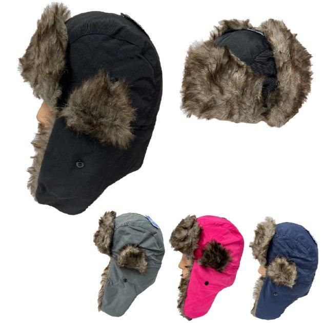 24 Pieces of Solid Aviator Hat With Fur Trim