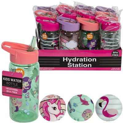 12 pieces of Water Bottle 18oz Swingtop 3ast Girls Design Pet Bpa Free 12pc Tray Display ht