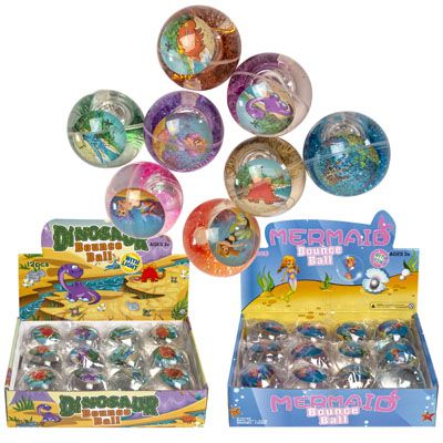 24 pieces of Bouncing Ball Light Up 1 Each Dino/mermaid 12pc Pdq/mstr Ctn W/glitter/tinsel 4ast Per Style