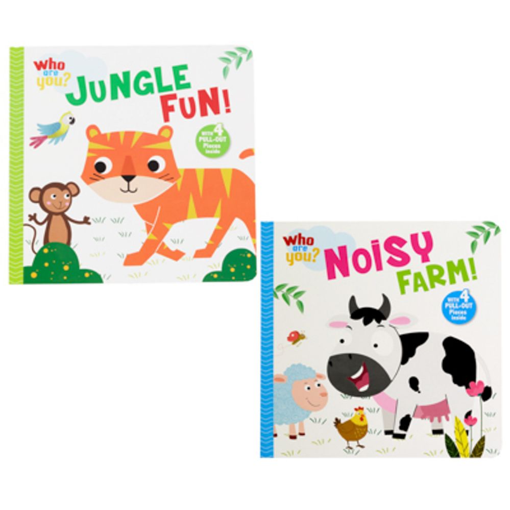 24 pieces of Puzzle Board Book Animals 2 Assorted Prints Noisy Farm, Jungle Farm