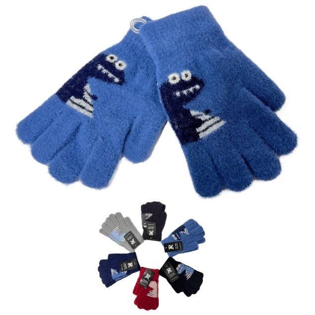 48 Wholesale Children's Dinosaur Wool - Like Gloves