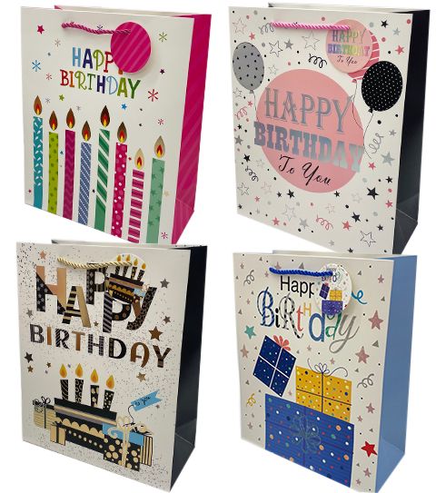 144 Pieces of Happy Birthday Large Hot Stamp Gift Bag