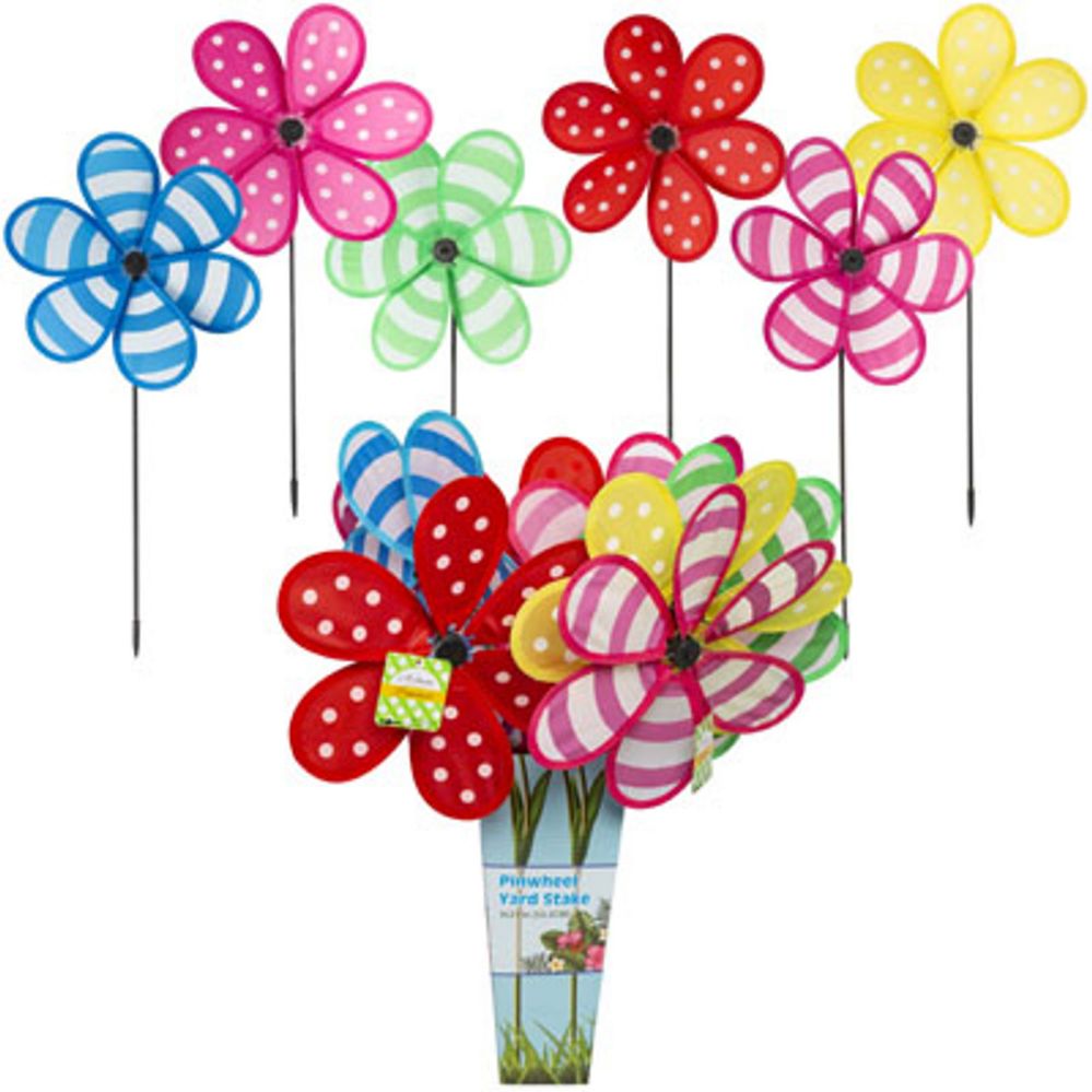 48 Wholesale Pinwheels 10x21in H 6ast Dot Or Stripe/knock Down Display at