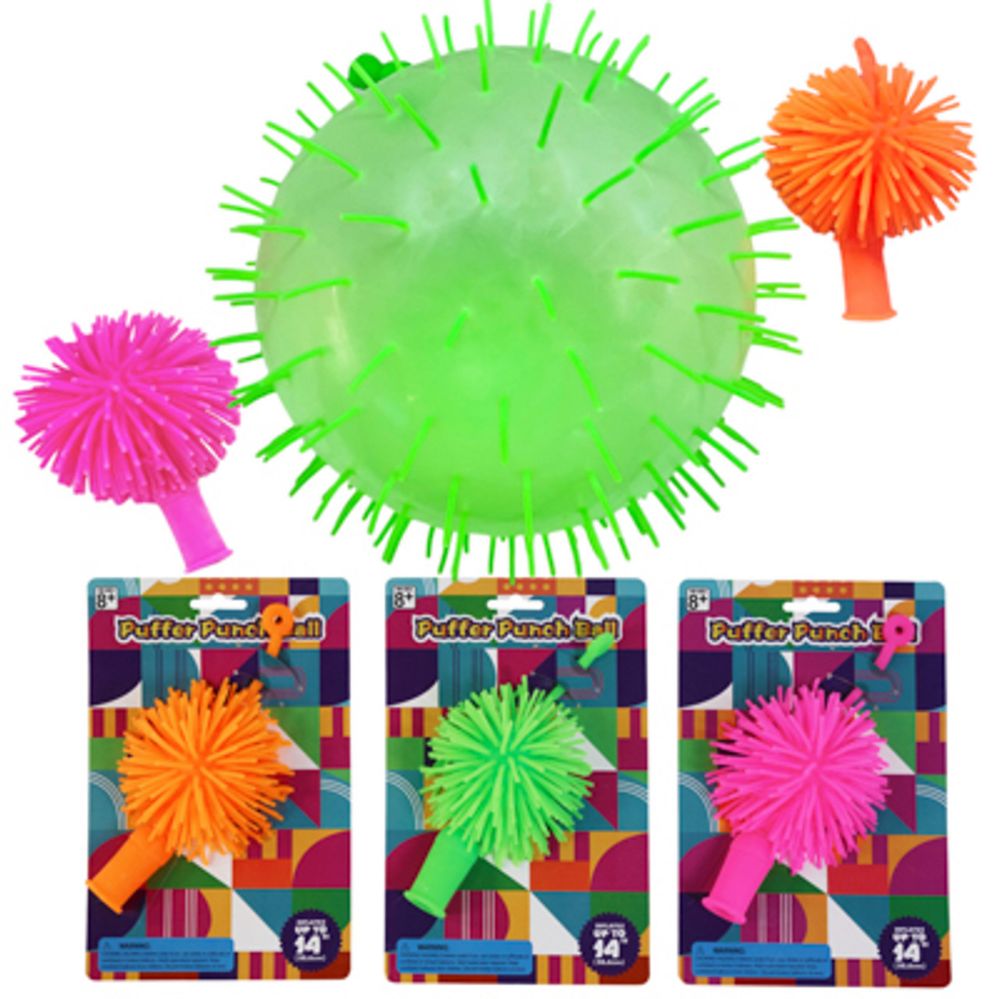 24 pieces of Puffer Punch Ball Tpr Inflates Up To 14in 3ast Colors Ea On Tcd