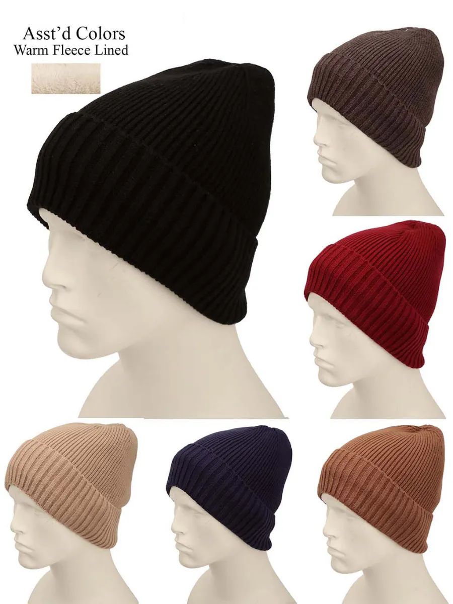 48 Pieces Mens Fleece Beanie - Winter Beanie Hats - at - alltimetrading.com