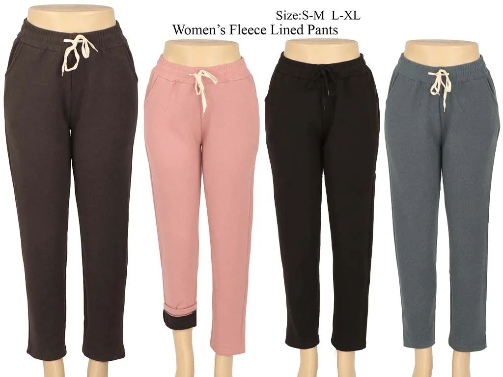 24 Wholesale Sofra Ladies Fleece Jogger Pants - at