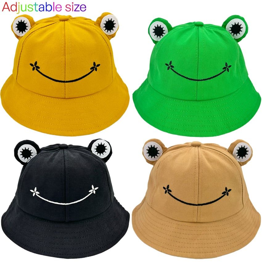 12 Pieces of Adjustable Frog Bucket Hats - Mixed Colors