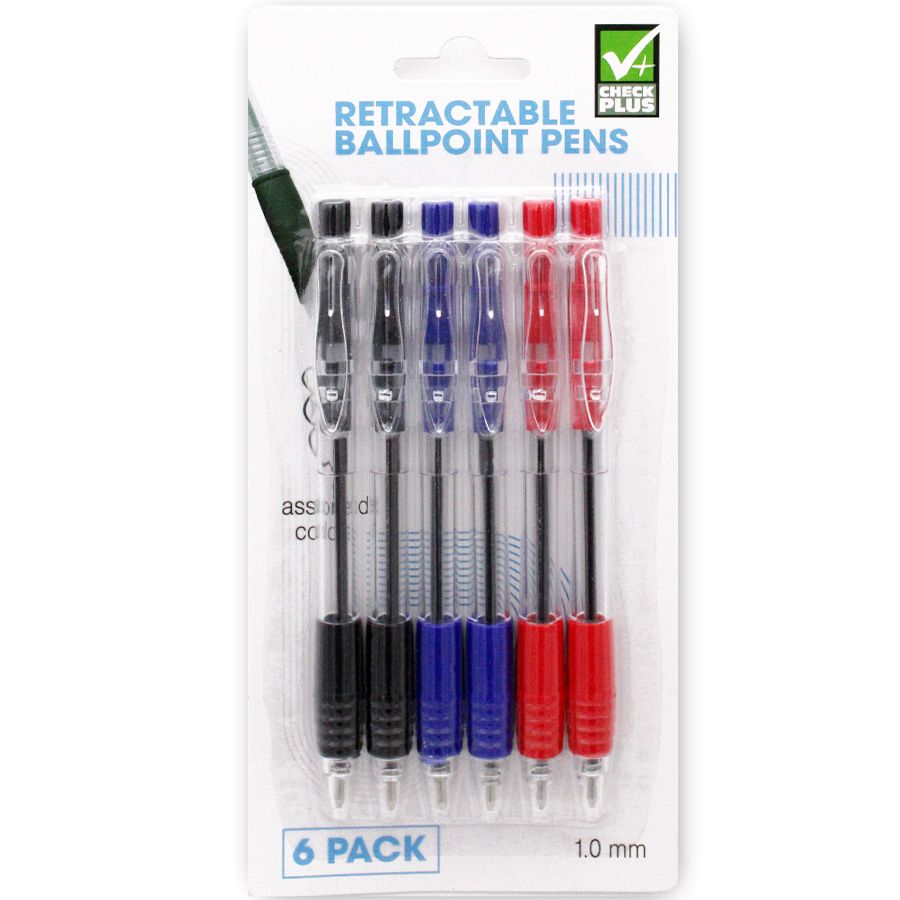 48 pieces of Check Plus Retractable Ballpens 6 Ct Asssorted Colors