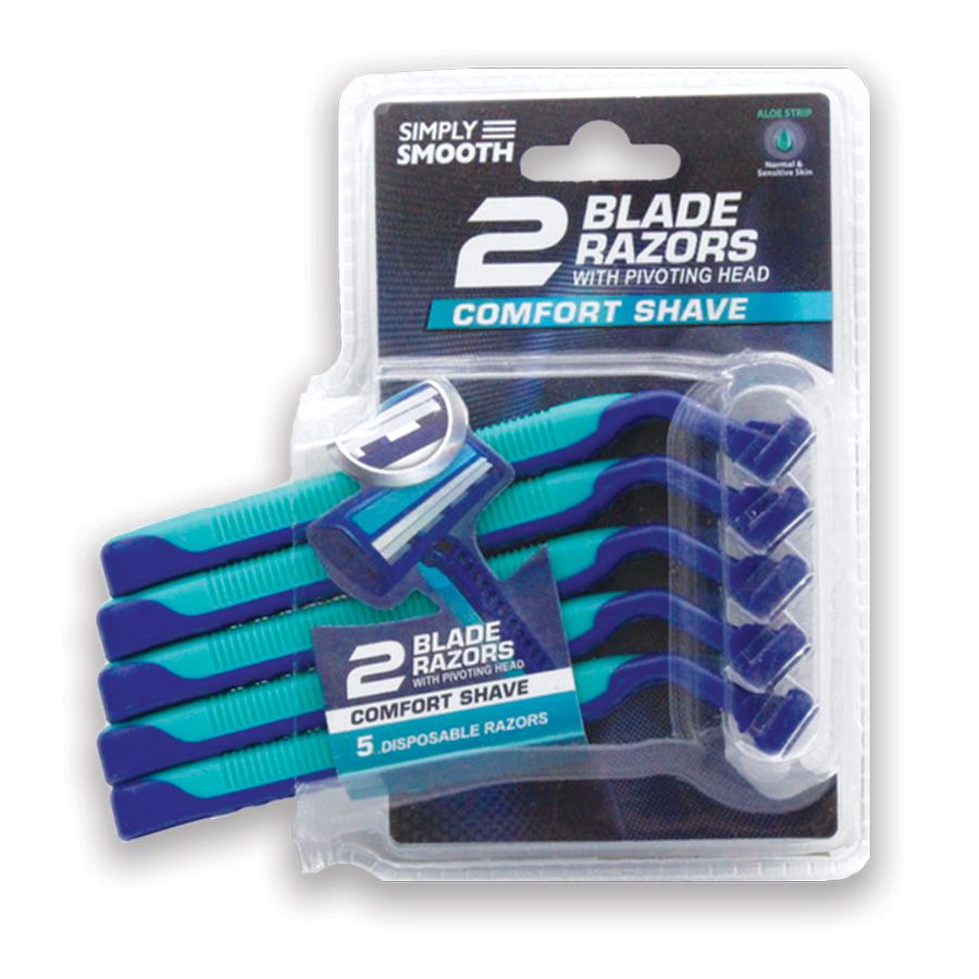 24 pieces of Simply Smooth Razors For Men 5 Pk Twin Blade With Pivoting Head