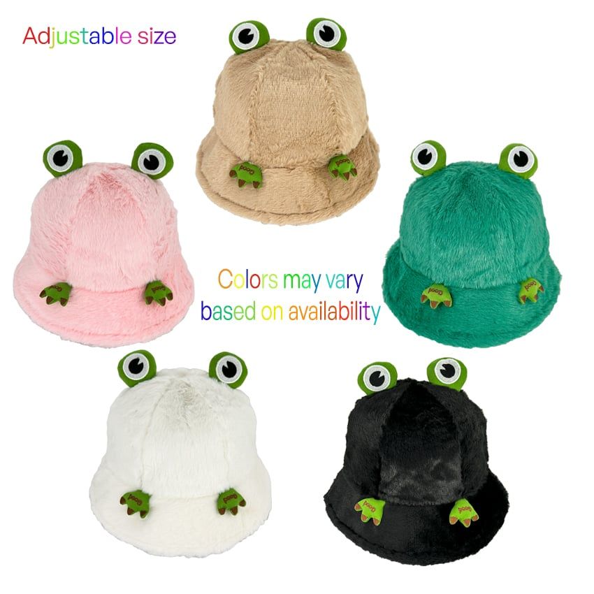 12 pieces Frog Winter Bucket Hat with Plush Design - Assorted Colors - Bucket Hats