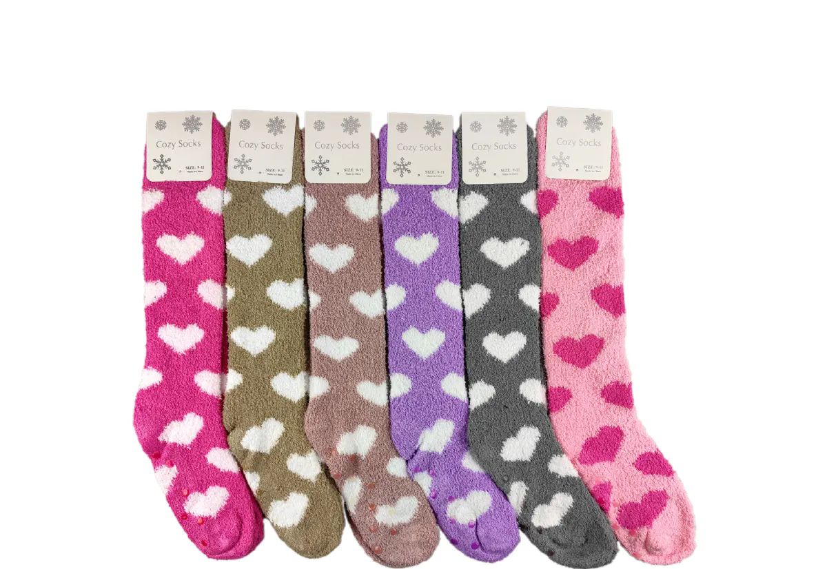 12 Pieces of Woman Assorted Color Heart Fuzzy Sock