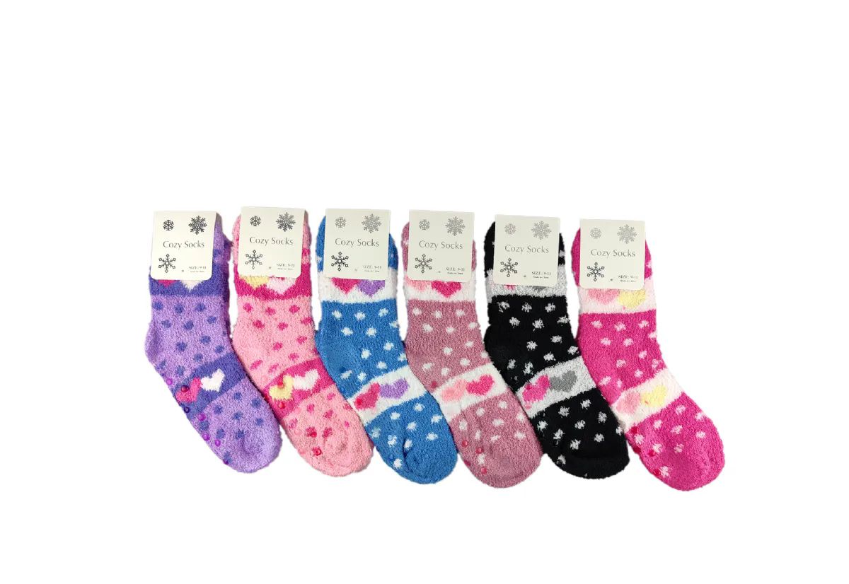 12 Pieces of Woman Assorted Color Polka Dot With Heart Fuzzy Sock